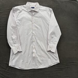 Proper Cloth Shirt Men 16 Light Pink Blue Check Pattern Long Sleeve Office.
